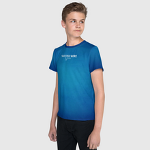 Load image into Gallery viewer, SUCCESS WIRE Unisex Blue Glow Crew Neck T-Shirt for Big Kids (8-20) w/White Logo
