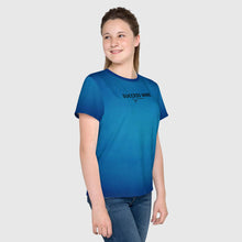 Load image into Gallery viewer, SUCCESS WIRE Unisex Blue Glow Crew Neck T-Shirt for Big Kids (8-20) w/Black Logo
