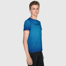 Load image into Gallery viewer, SUCCESS WIRE Unisex Blue Glow Crew Neck T-Shirt for Big Kids (8-20) w/Black Logo
