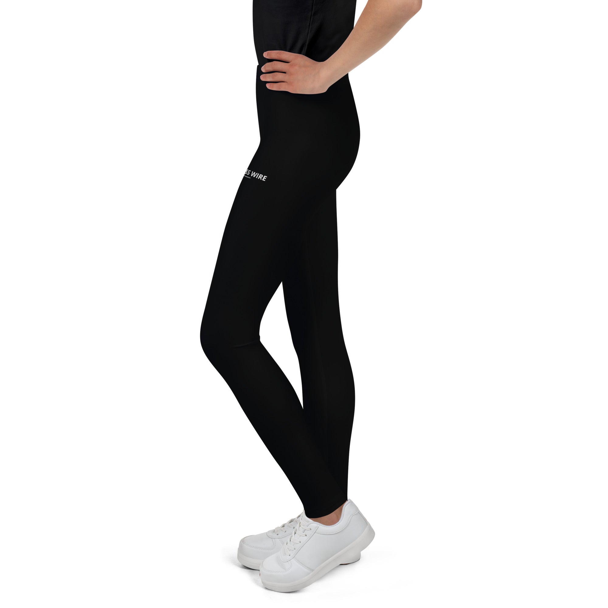 SUCCESS WIRE Classic Black Leggings for Big Girls (8-20) - White Logo