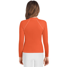 Load image into Gallery viewer, SUCCESS WIRE Outrageous Orange with White Logo Rash Guard for Big Girls (8-20)
