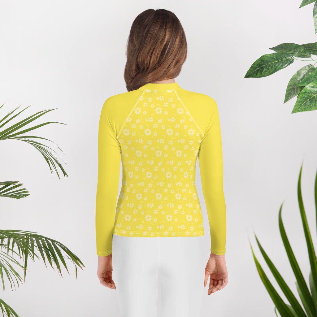 SUCCESS WIRE Power Flower Yellow Rash Guard for Big Girls (8-20)