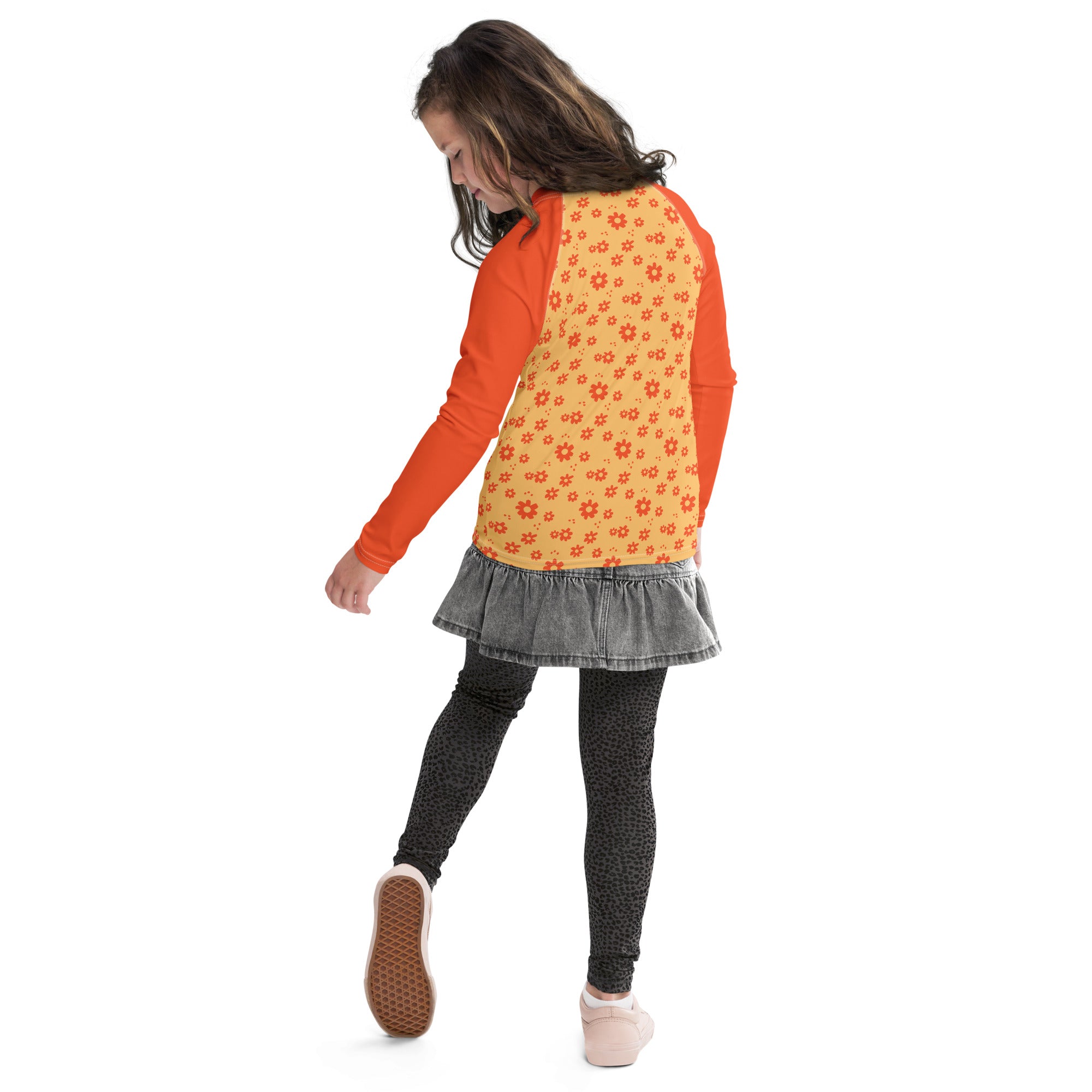 SUCCESS WIRE Power Flower Chardonnay Orange Rash Guard for Big Girls (8-20)