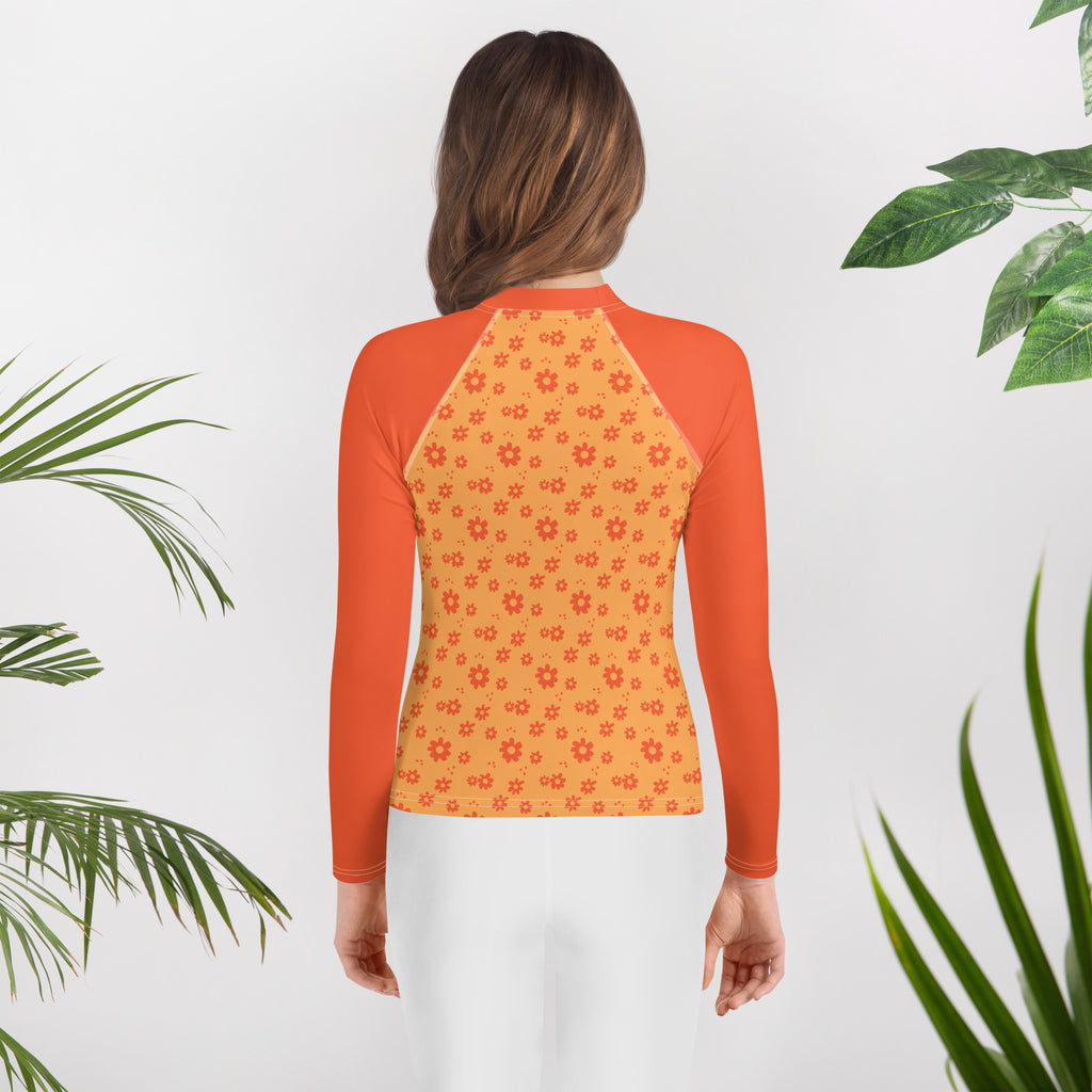 SUCCESS WIRE Power Flower Orange Rose Rash Guard for Big Girls (8-20)