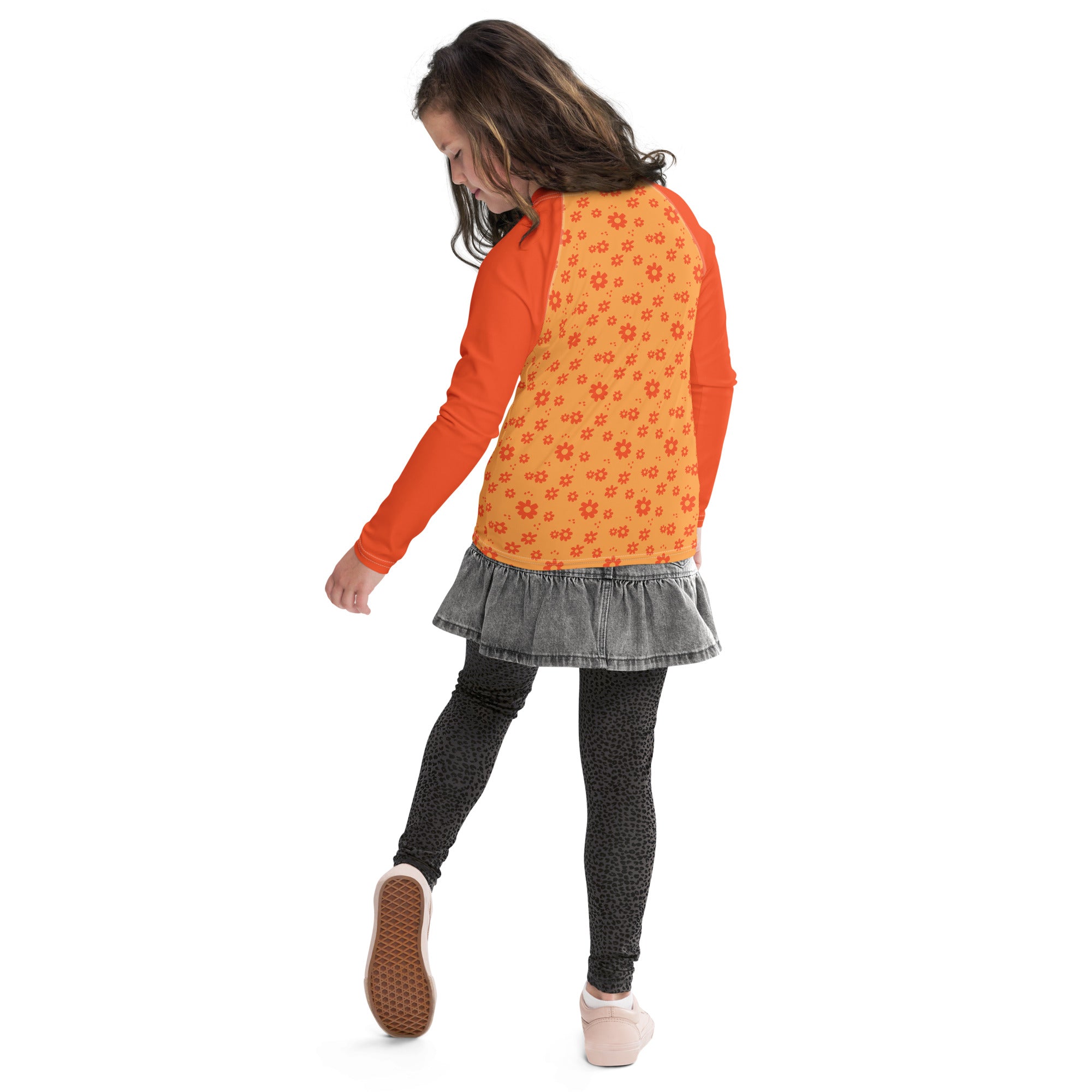 SUCCESS WIRE Power Flower Orange Rose Rash Guard for Big Girls (8-20)