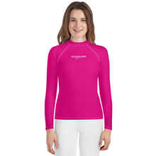 Load image into Gallery viewer, SUCCESS WIRE Medium Violet Red with White Logo Rash Guard for Big Girls (8-20)
