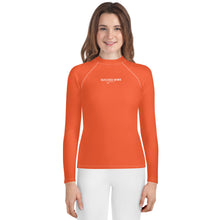 Load image into Gallery viewer, SUCCESS WIRE Outrageous Orange with White Logo Rash Guard for Big Girls (8-20)
