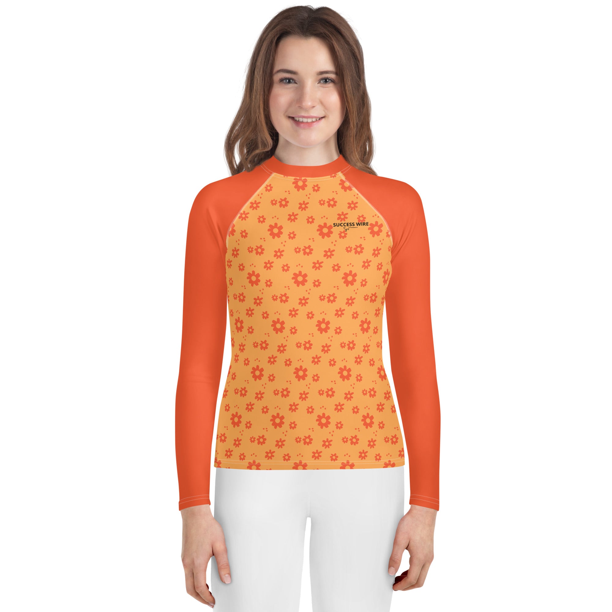 SUCCESS WIRE Power Flower Orange Rose Rash Guard for Big Girls (8-20)