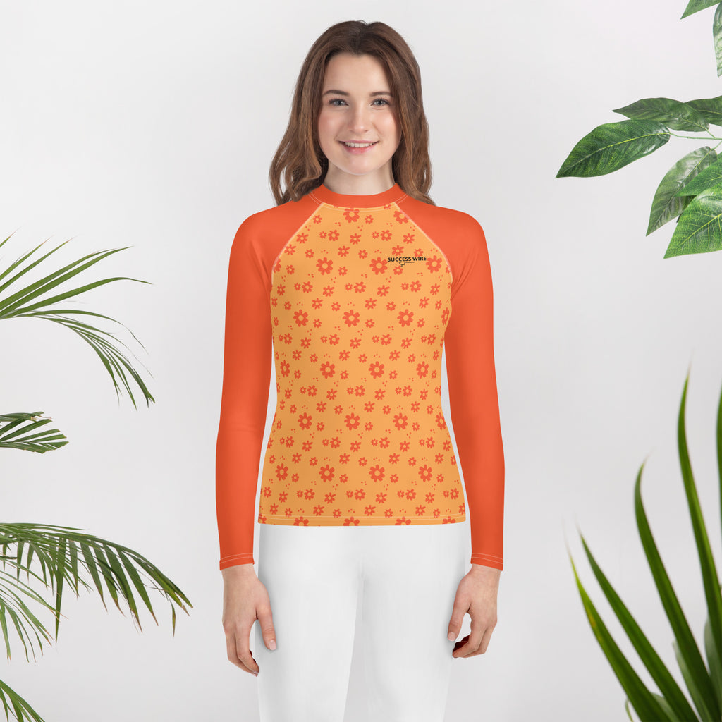 SUCCESS WIRE Power Flower Orange Rose Rash Guard for Big Girls (8-20)
