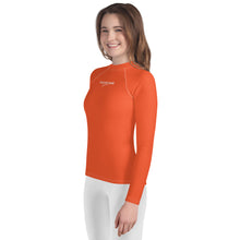 Load image into Gallery viewer, SUCCESS WIRE Outrageous Orange with White Logo Rash Guard for Big Girls (8-20)
