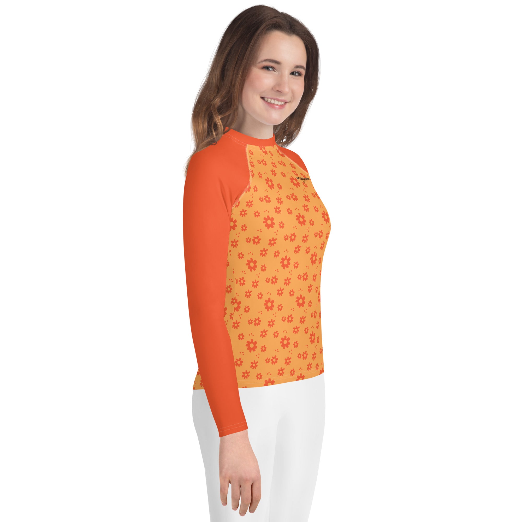 SUCCESS WIRE Power Flower Orange Rose Rash Guard for Big Girls (8-20)