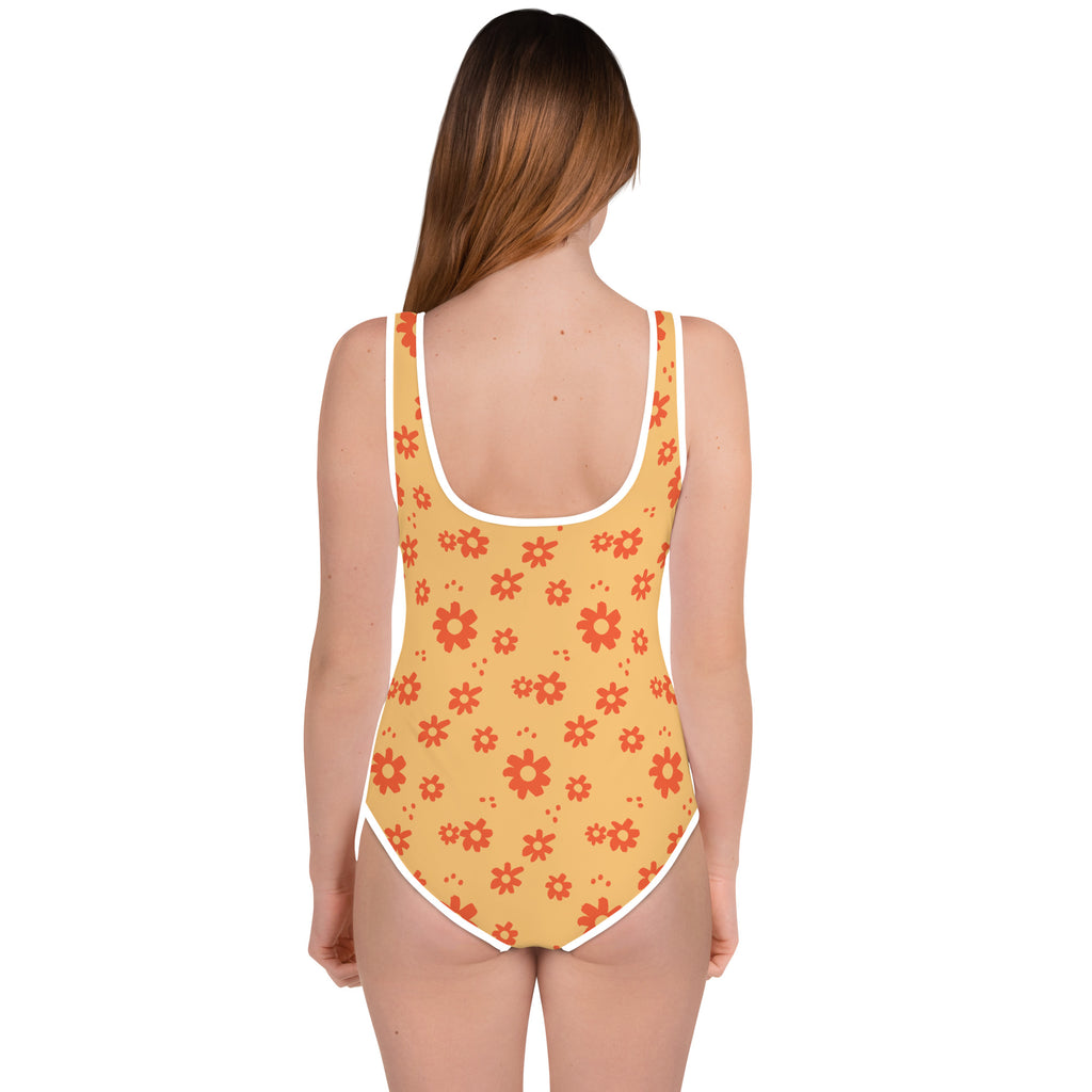 SUCCESS WIRE Power Flower Chardonnay Orange Swimsuit for Big Girls (8-20)
