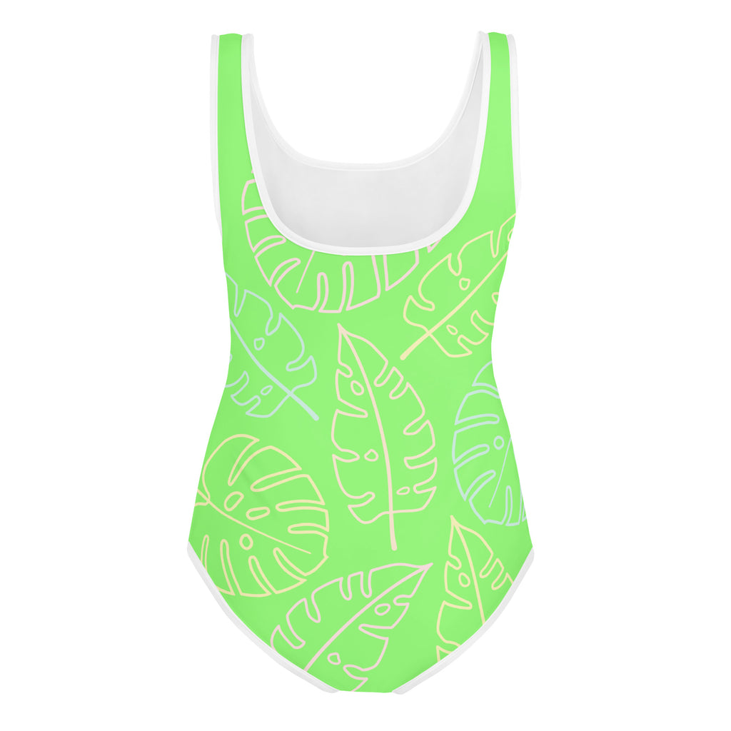 SUCCESS WIRE Lime Breeze Swimsuit for Big Girls with Pastel Tropical Leaves (8-20)