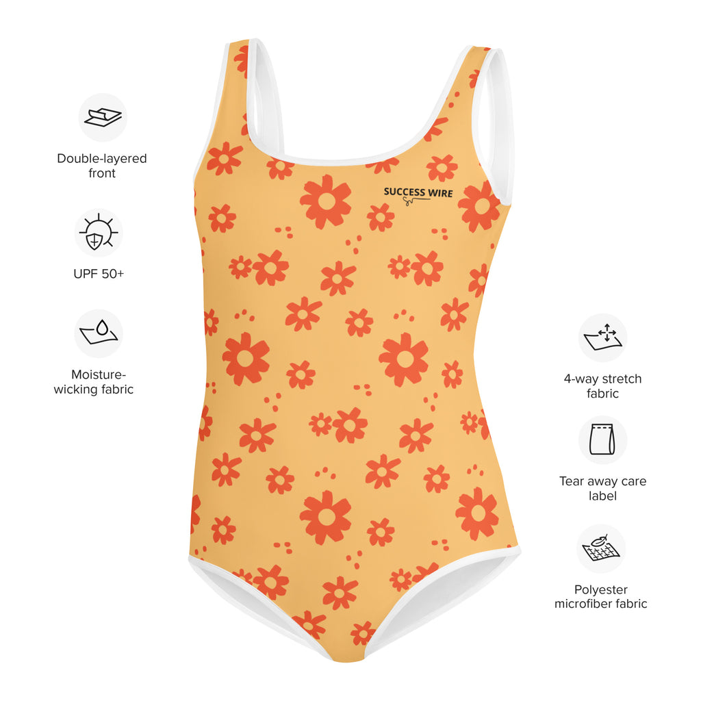 SUCCESS WIRE Power Flower Chardonnay Orange Swimsuit for Big Girls (8-20)