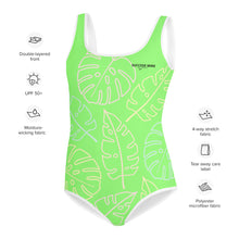 Load image into Gallery viewer, SUCCESS WIRE Lime Breeze Swimsuit for Big Girls with Pastel Tropical Leaves (8-20)
