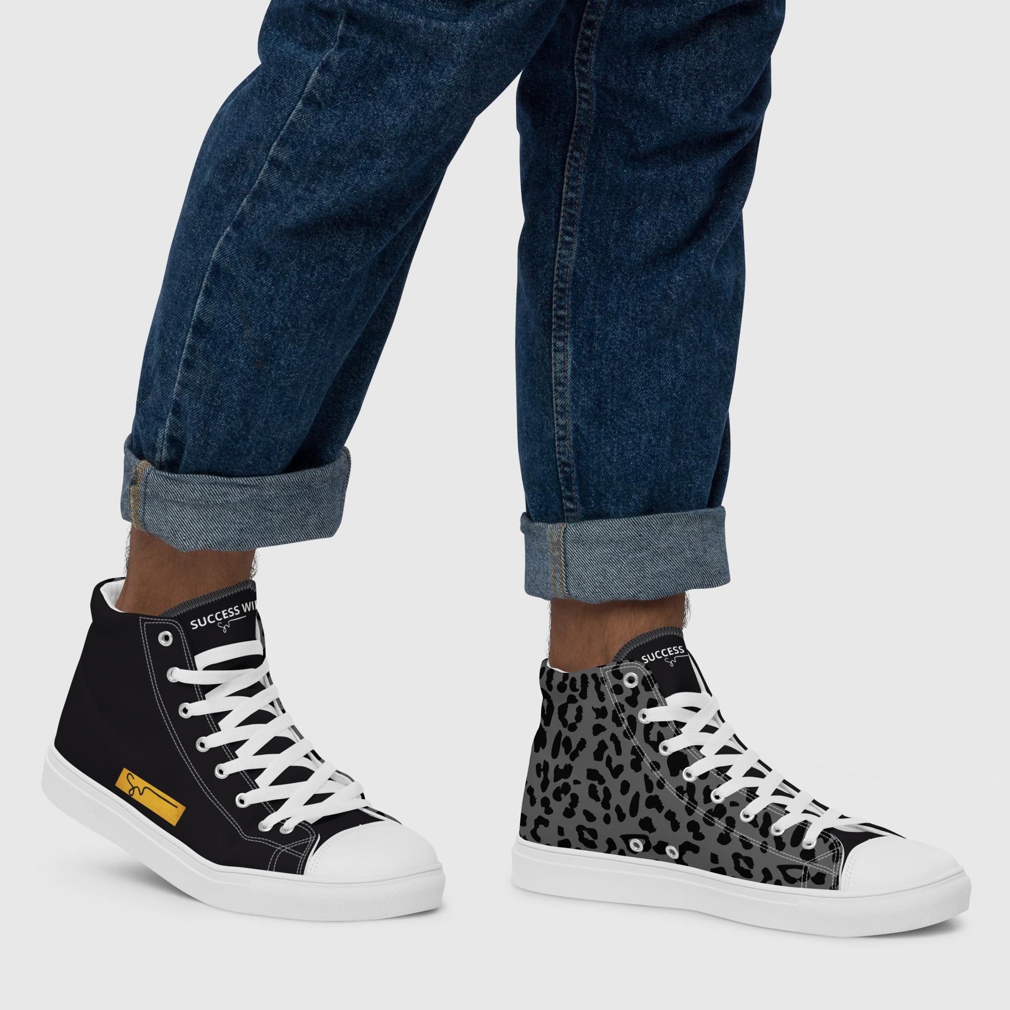 SUCCESS WIRE High Top Black Leopard Canvas Shoes for Men