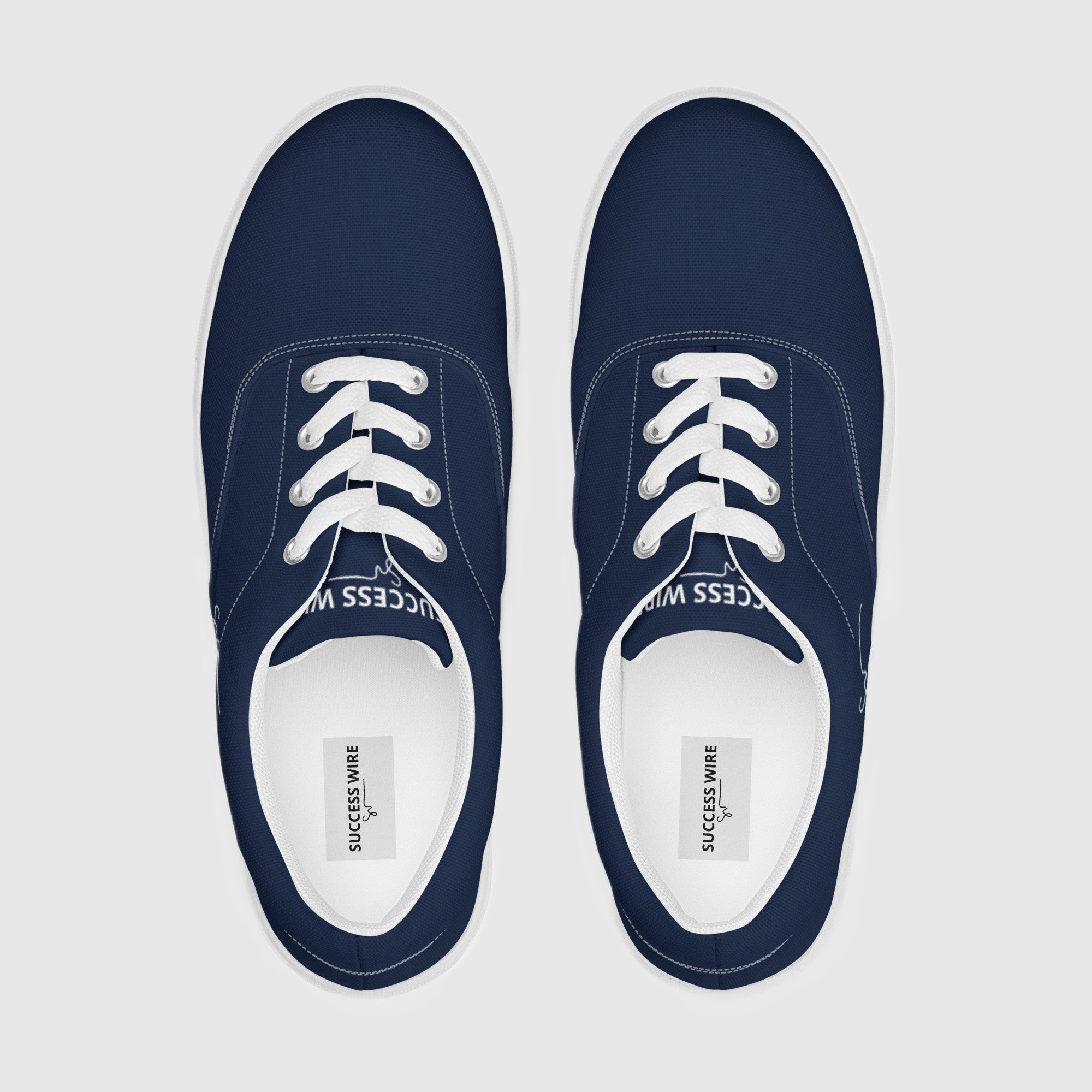 SUCCESS WIRE Classic Signature Lace-up Canvas Shoes for Men - Navy