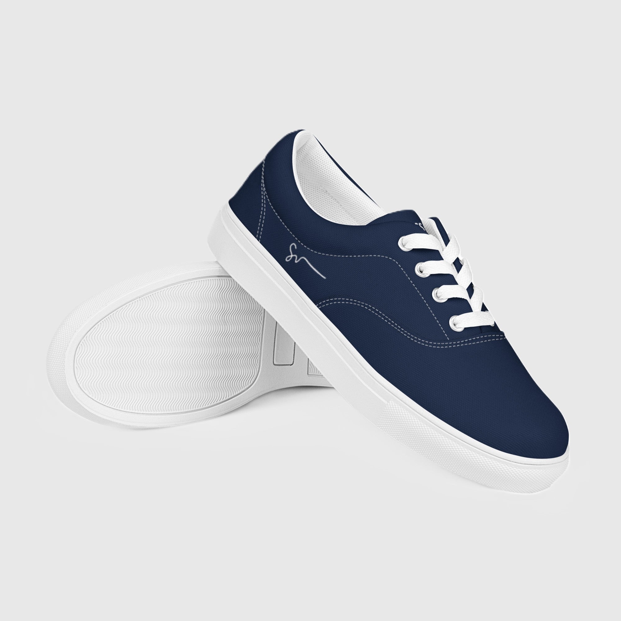 SUCCESS WIRE Classic Signature Lace-up Canvas Shoes for Men - Navy