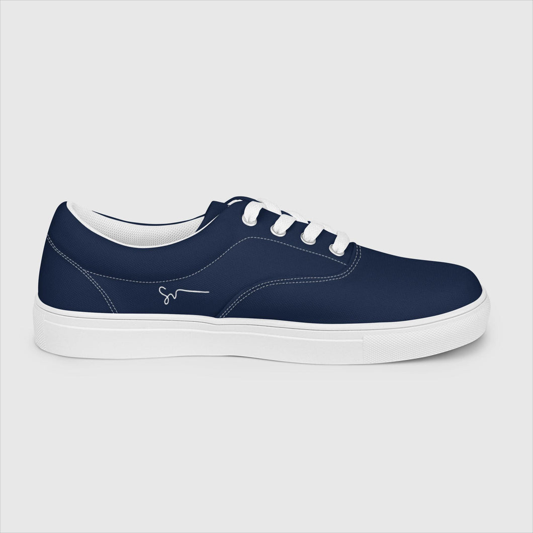 SUCCESS WIRE Classic Signature Lace-up Canvas Shoes for Men - Navy