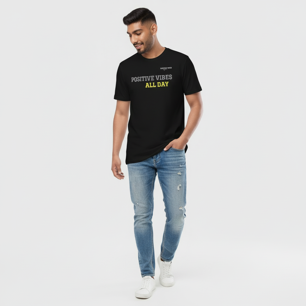 SUCCESS WIRE "POSITIVE VIBES ALL DAY" Short Sleeve Premium T-Shirt for Men (3 Color Variants)