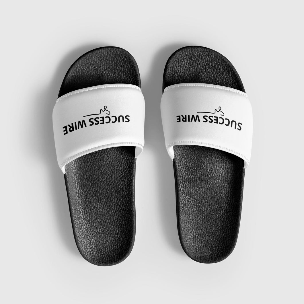 SUCCESS WIRE White w/ Black Logo Slides for Men