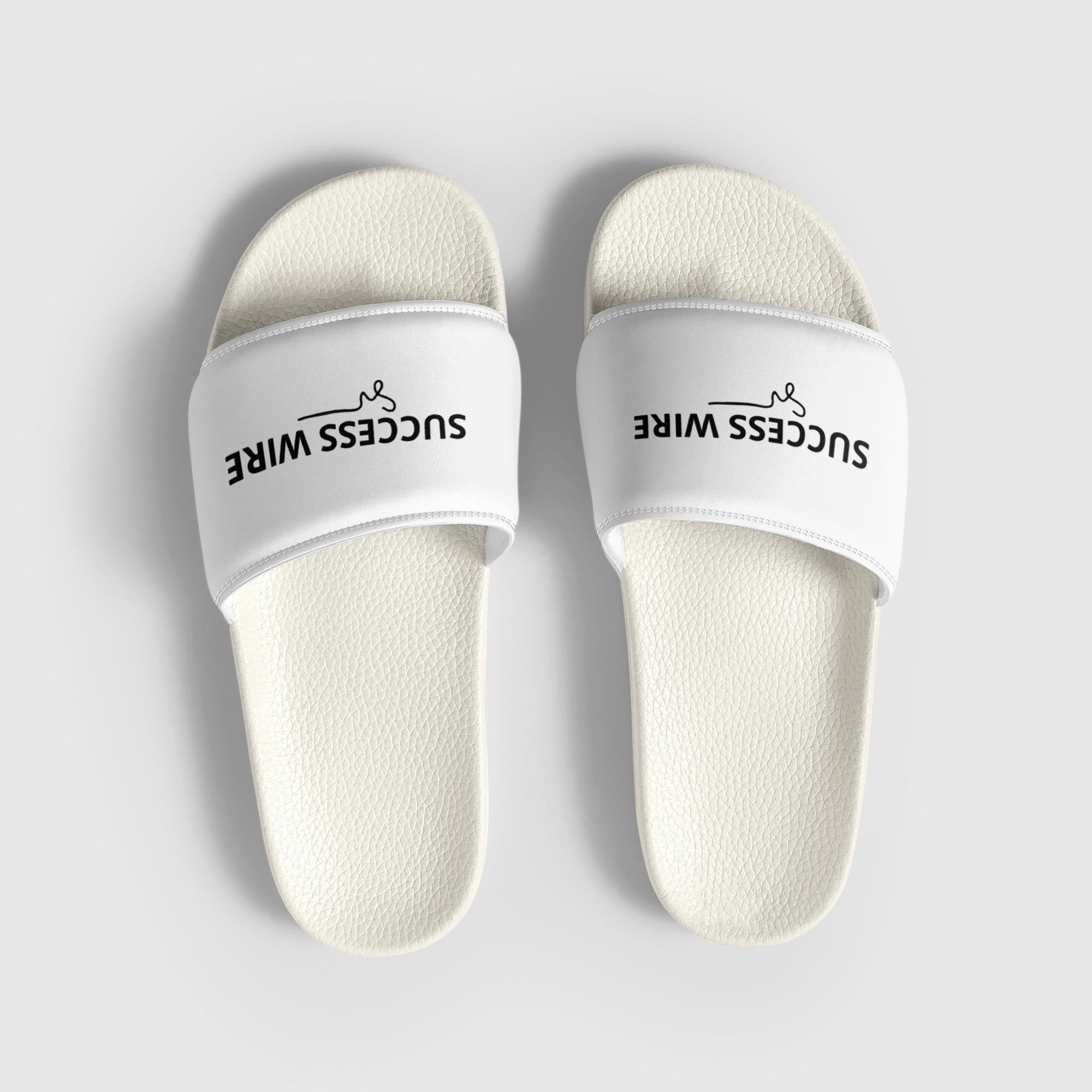 SUCCESS WIRE White w/ Black Logo Slides for Men