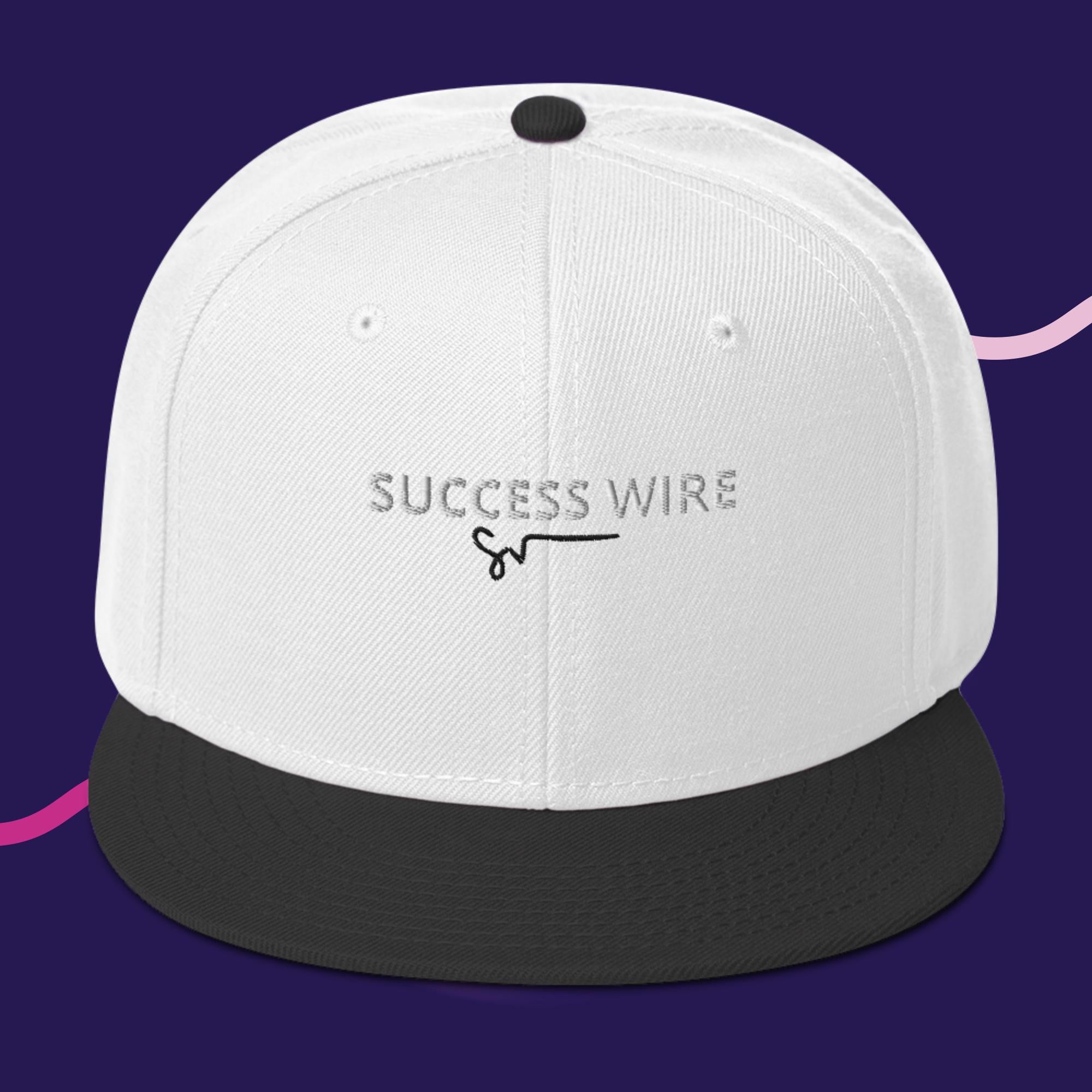 SUCCESS WIRE White w/ Black Signature Logo High-profile Snapback Hat for Men