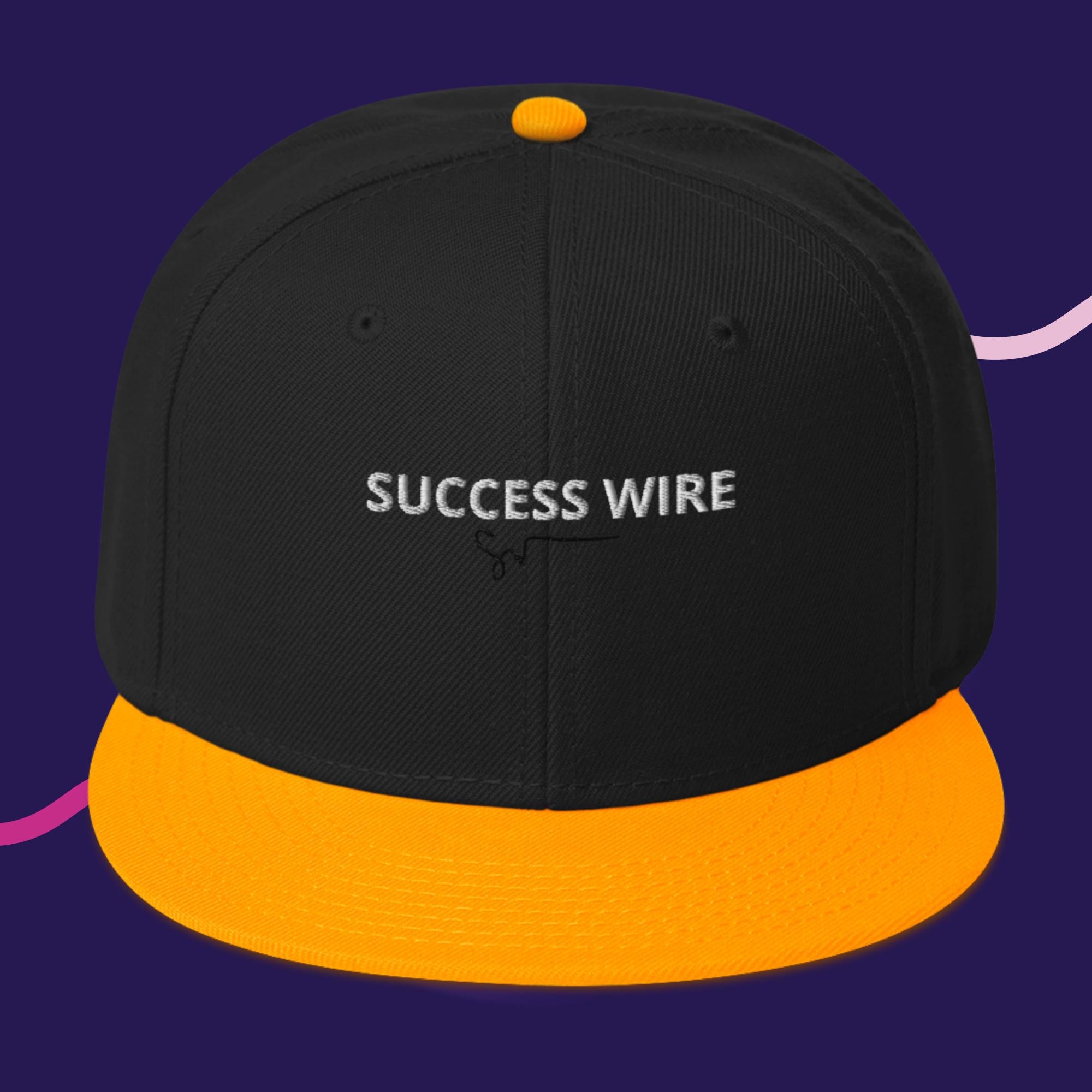 SUCCESS WIRE White w/ Black Signature Logo High-profile Snapback Hat for Men