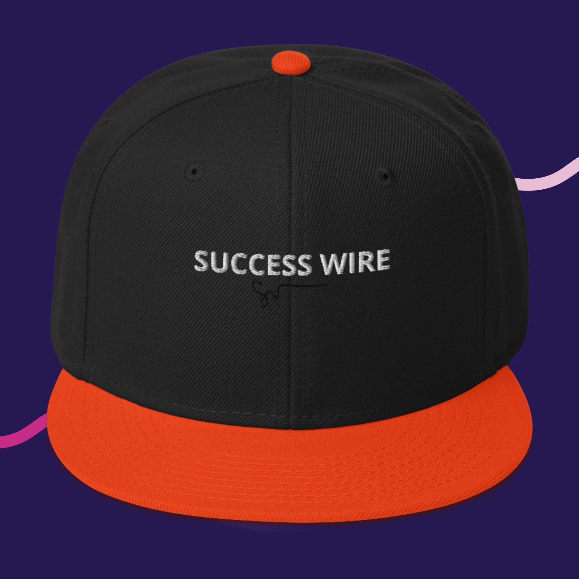 SUCCESS WIRE White w/ Black Signature Logo High-profile Snapback Hat for Men