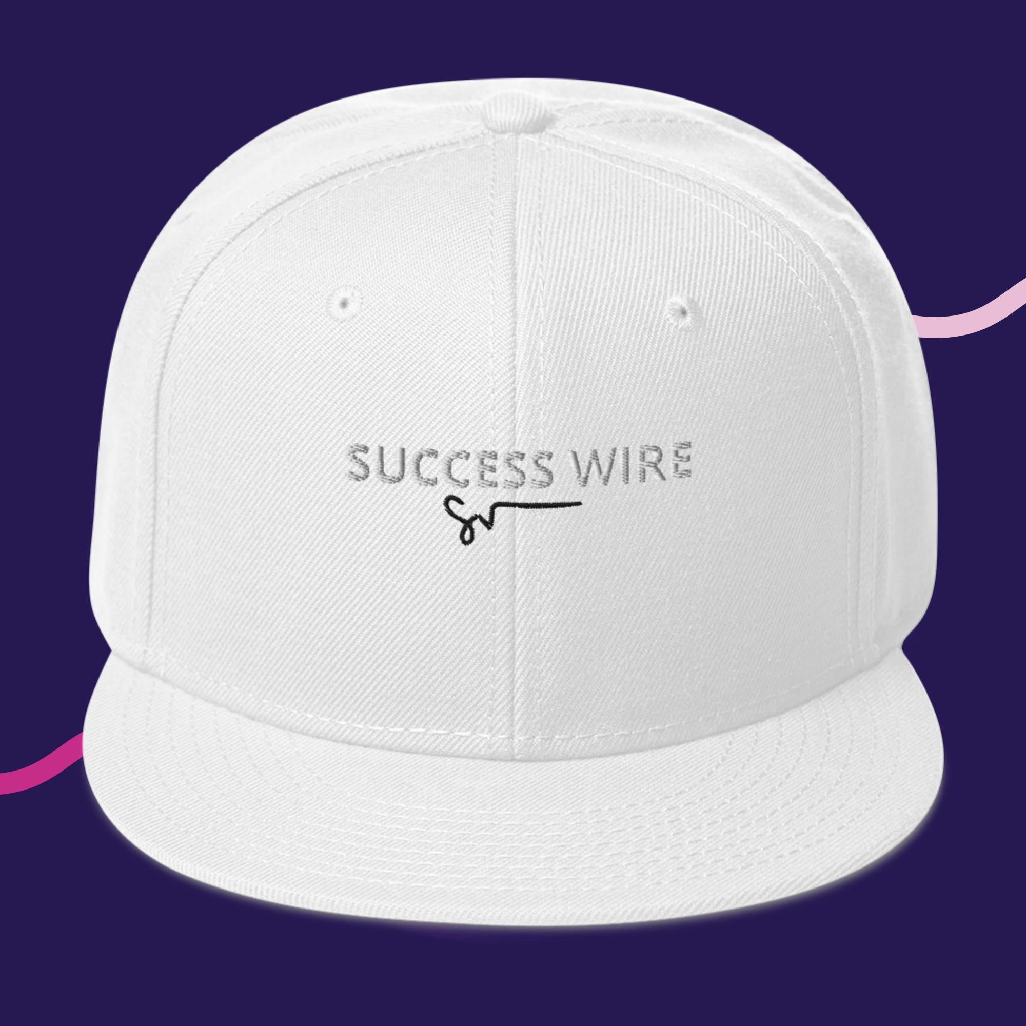 SUCCESS WIRE White w/ Black Signature Logo High-profile Snapback Hat for Men