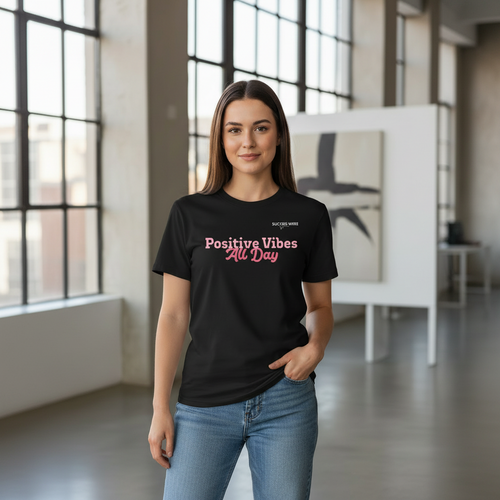 SUCCESS WIRE "Positive Vibes All Day" Short Sleeve T-shirt for Women (6 Color Variants)