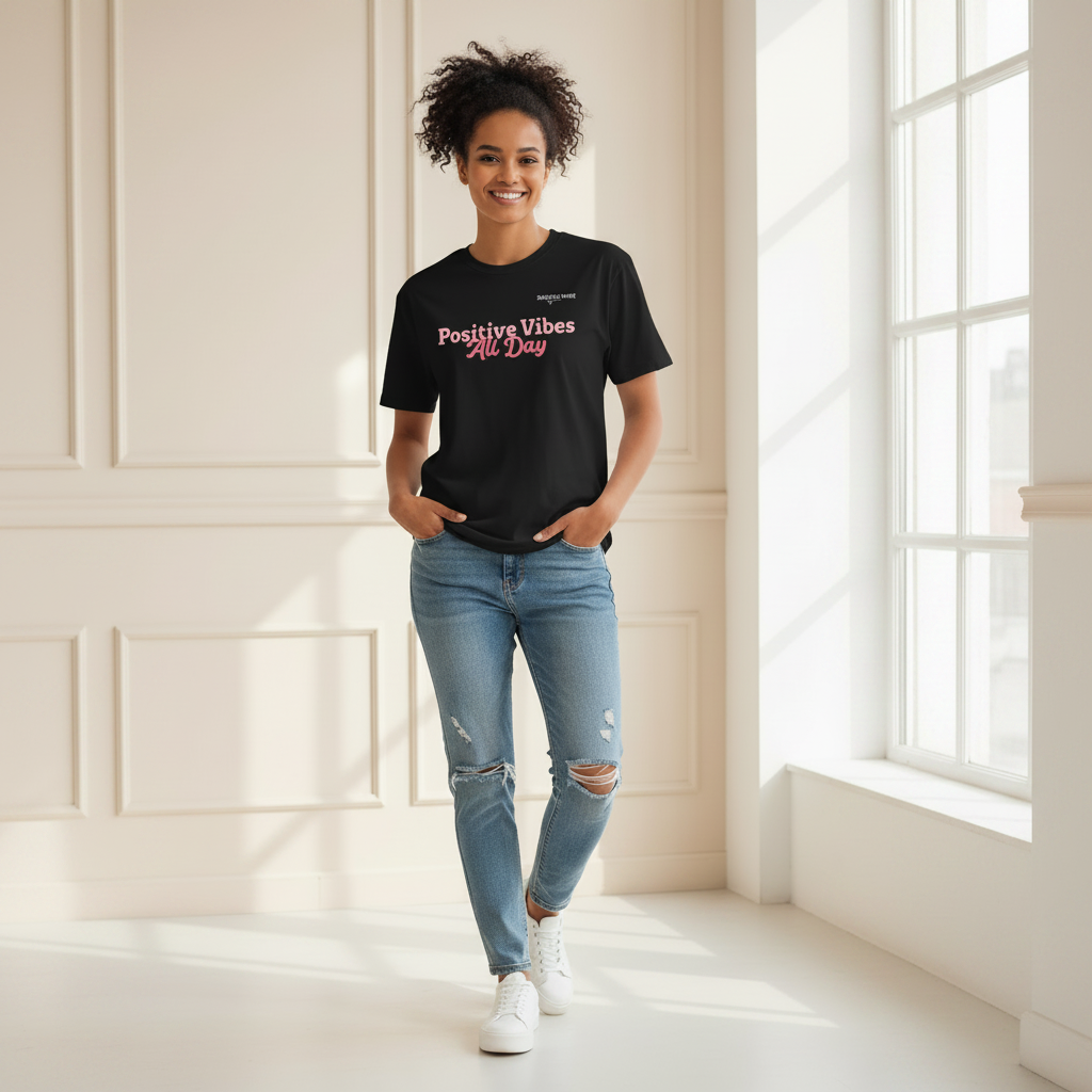 SUCCESS WIRE "Positive Vibes All Day" Short Sleeve T-shirt for Women (6 Color Variants)