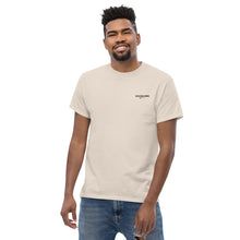 Load image into Gallery viewer, Man wearing a SUCCESS WIRE Natural color t-shirt with SUCCESS WIRE Logo on a white background
