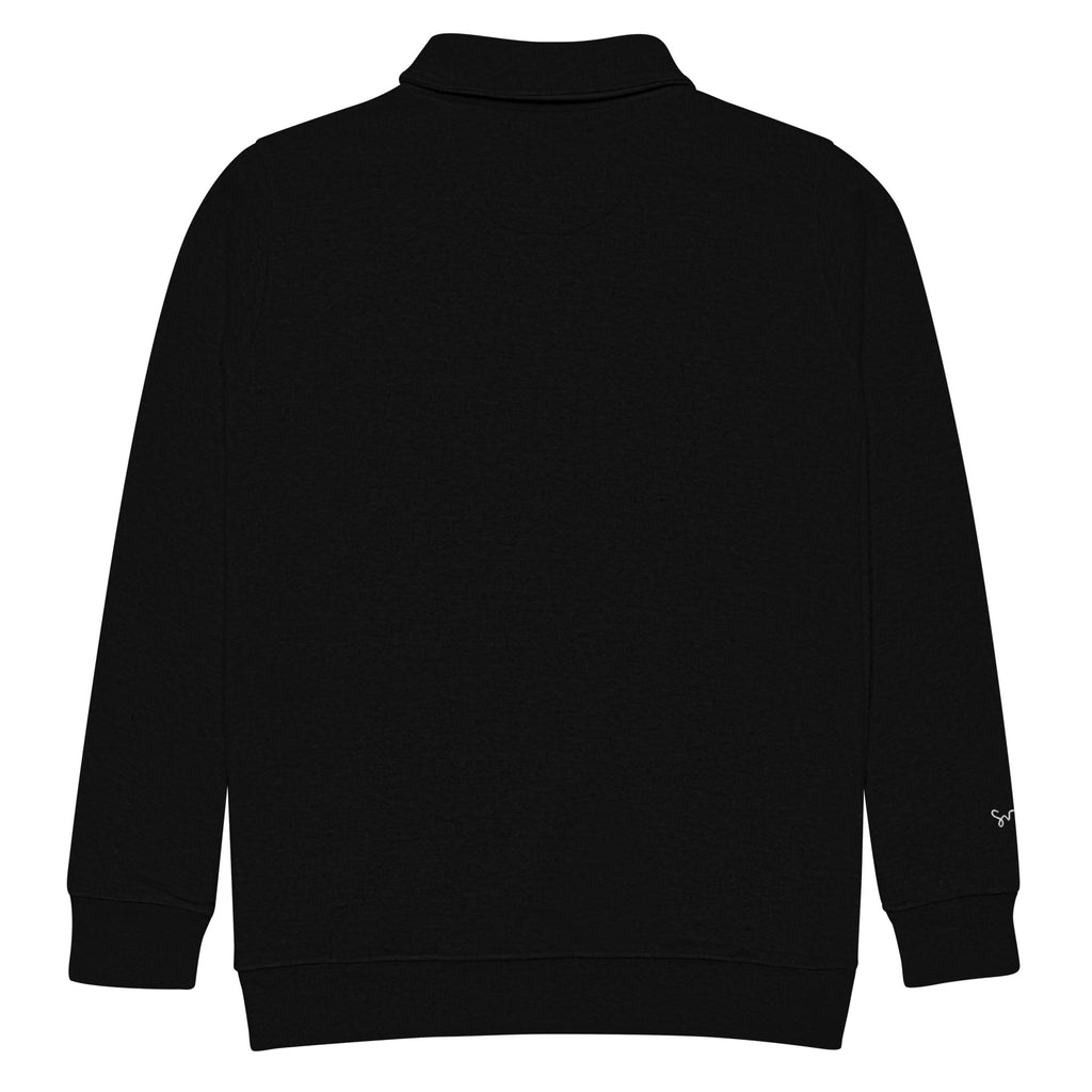 back of SUCCESS WIRE black quarter zip pullover on a white background
