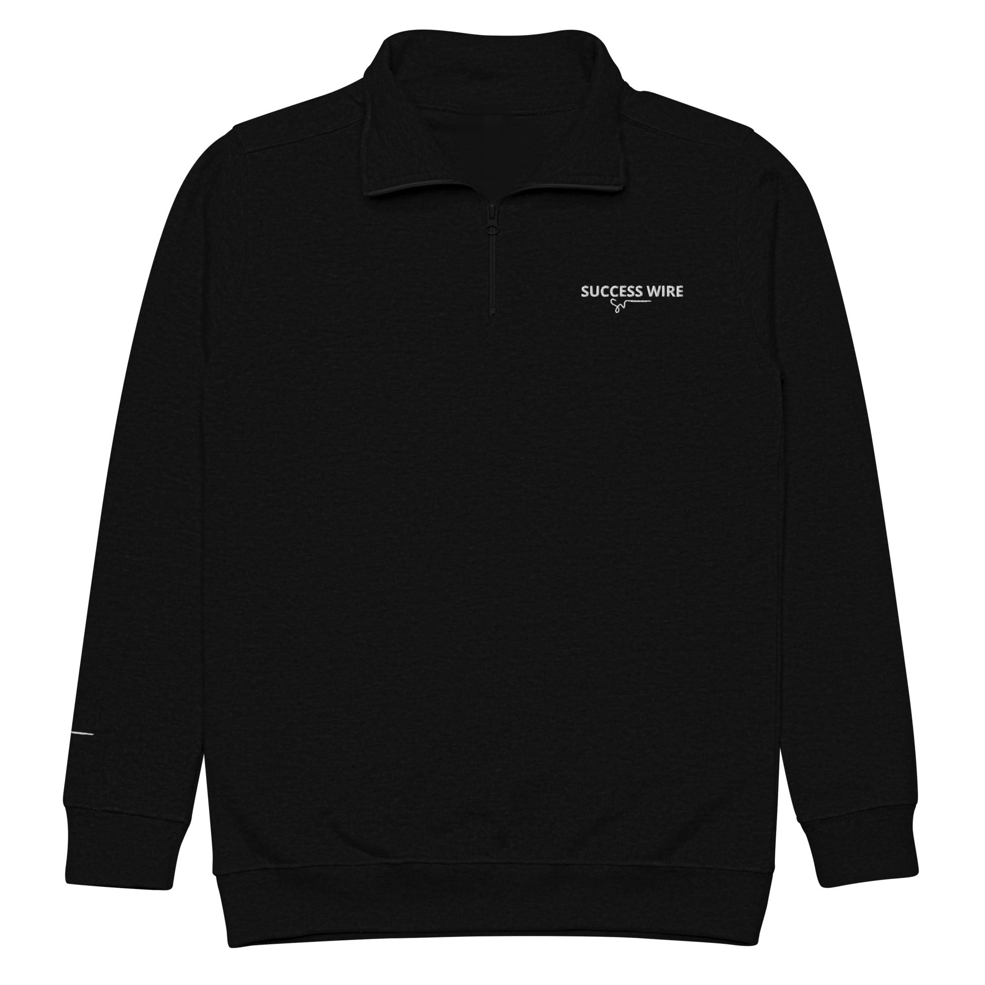 Black quarter zip pullover with 'SUCCESS WIRE' logo on a white background
