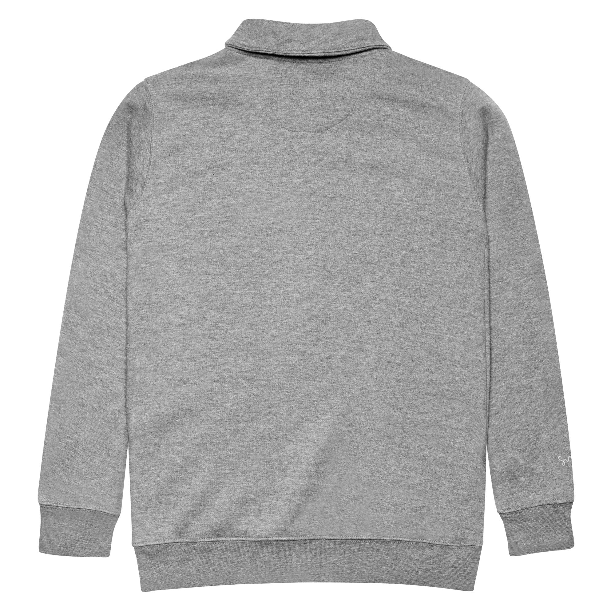 Back of SUCCESS WIRE Carbon Gray quarter zip pullover on a white background