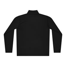 Load image into Gallery viewer, Back of SUCCESS WIRE Black quarter zip pullover on a white background
