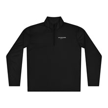 Load image into Gallery viewer, SUCCESS WIRE Black quarter zip pullover with SUCCESS WIRE logo on a white background
