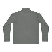 Load image into Gallery viewer, Back of SUCCESS WIRE grey concrete quarter zip pullover on a white background
