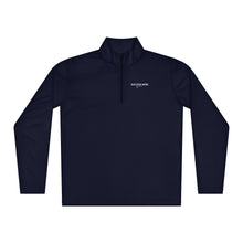 Load image into Gallery viewer, SUCCESS WIRE Navy quarter zip pullover with SUCCESS WIRE logo on a white background
