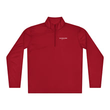 Load image into Gallery viewer, SUCCESS WIRE Red quarter zip pullover with SUCCESS WIRE logo on a white background
