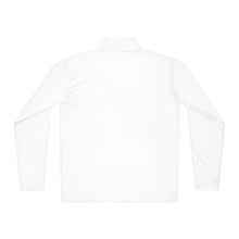 Load image into Gallery viewer, Back of SUCCESS WIRE White quarter zip on a white background
