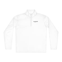 Load image into Gallery viewer, SUCCESS WIRE White quarter zip pullover with SUCCESS WIRE logo on a light gray background
