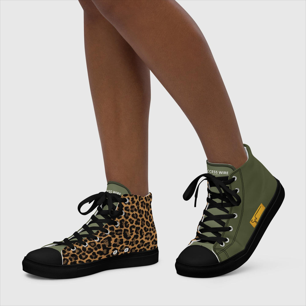 SUCCESS WIRE High Top Leopard Signature Canvas Shoes for Women - Black Sole