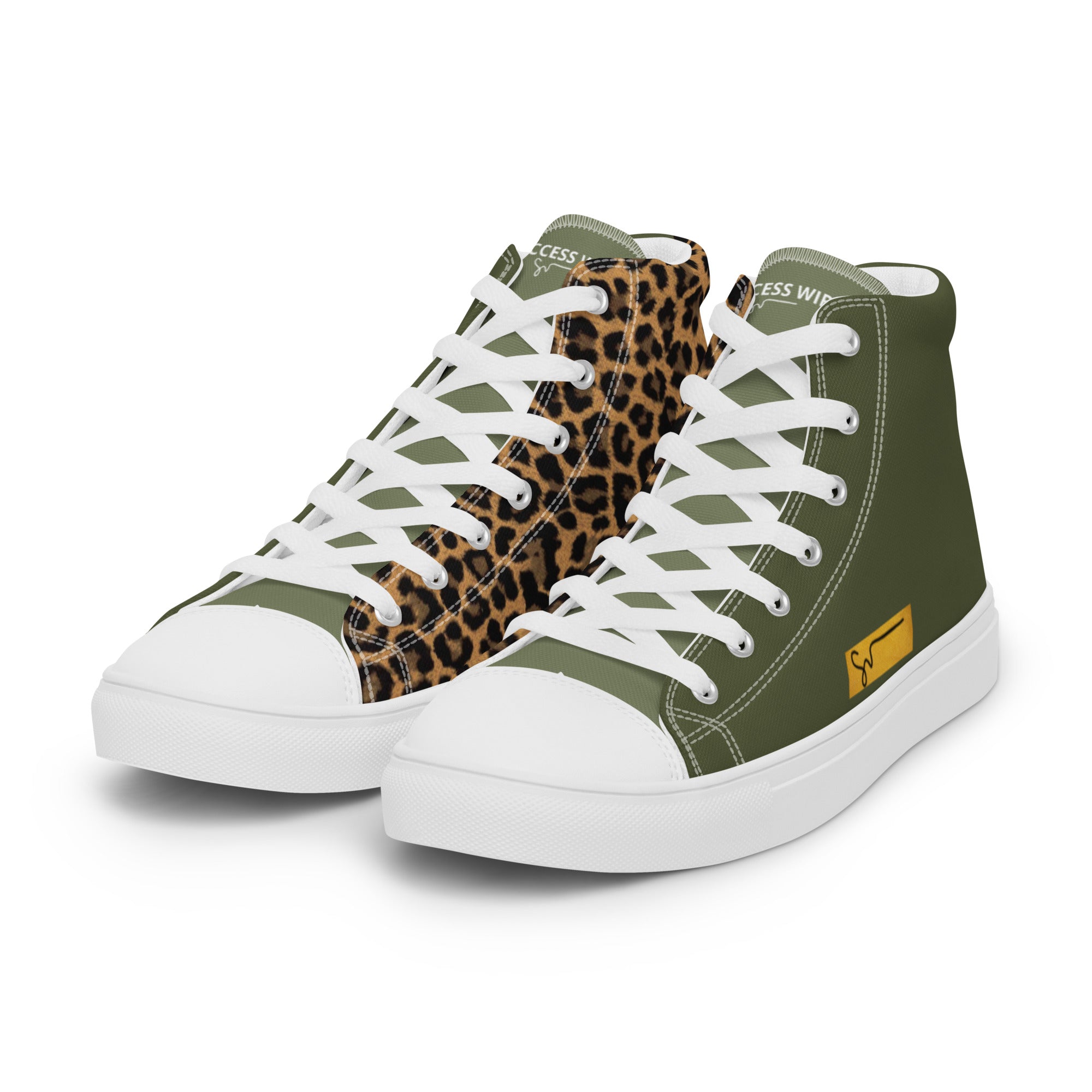 SUCCESS WIRE High Top Leopard Signature Canvas Shoes for Women - White Sole