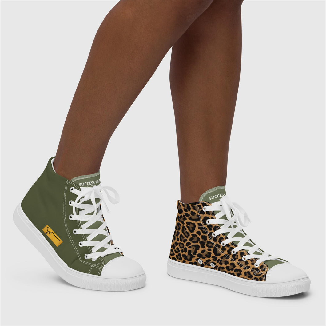 SUCCESS WIRE High Top Leopard Signature Canvas Shoes for Women - White Sole