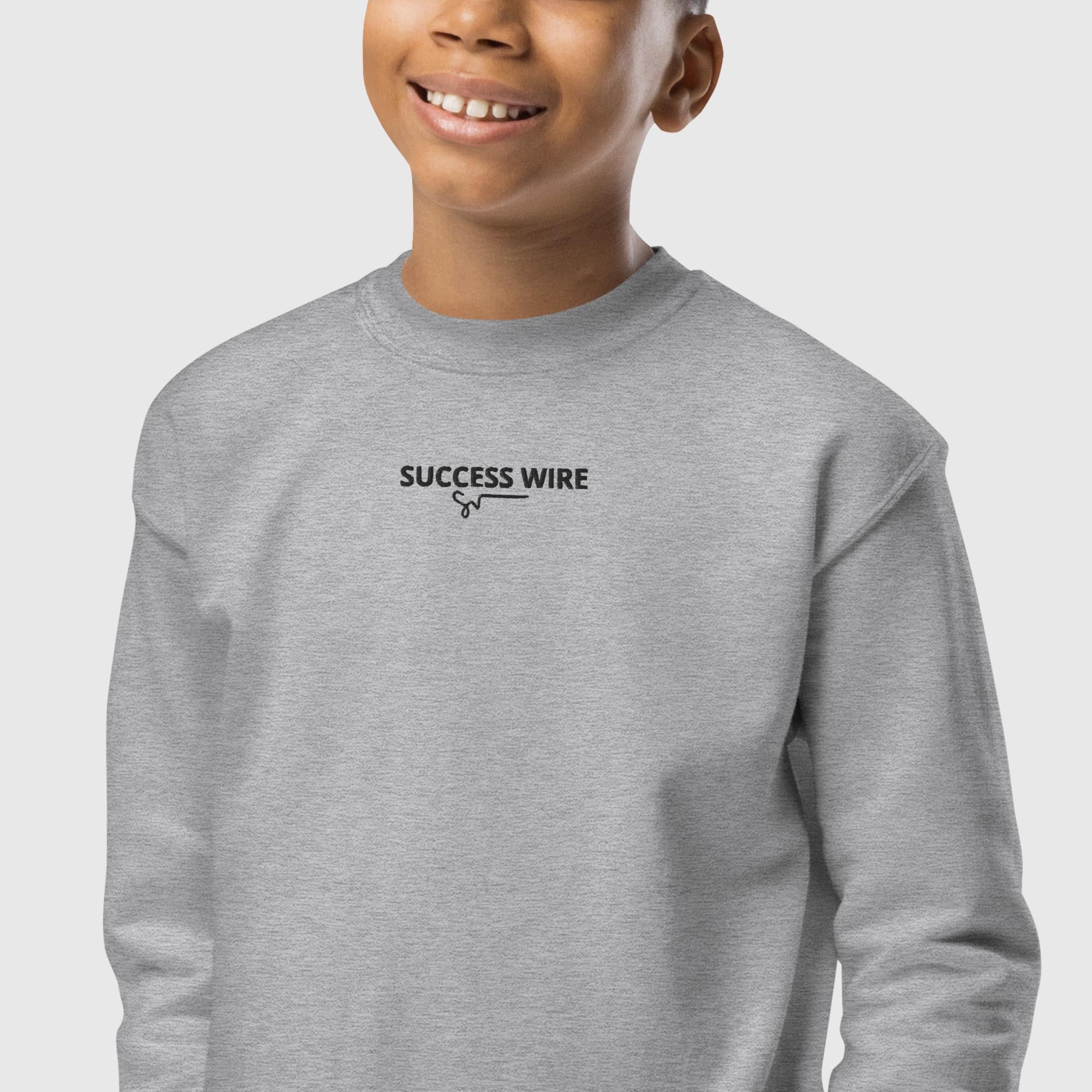 SUCCESS WIRE Unisex Embroidered Crewneck Sweatshirt for Big & Little Kids (XS-XL) (8 Color Variants)