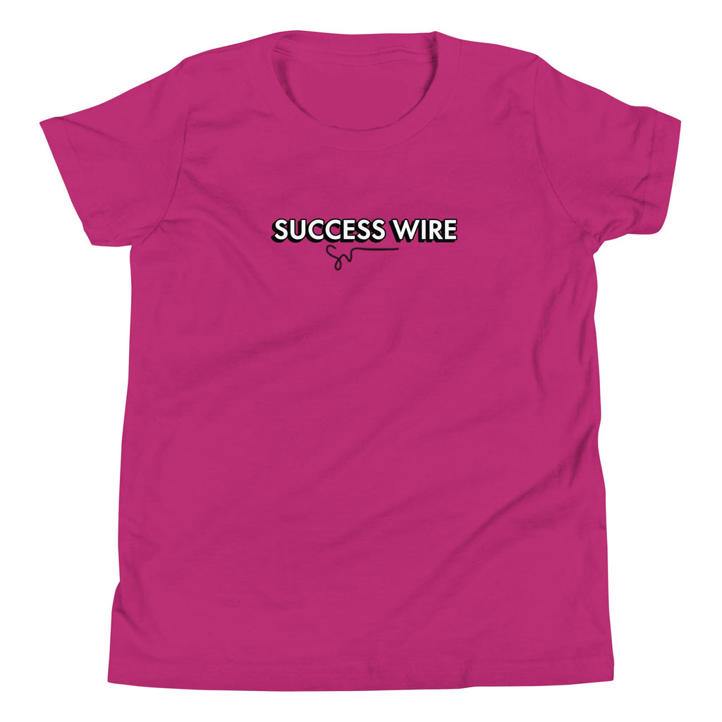 SUCCESS WIRE Unisex Black/White Logo Short Sleeve T-Shirt for Big Kids (S-XL) (8 Color Variants)
