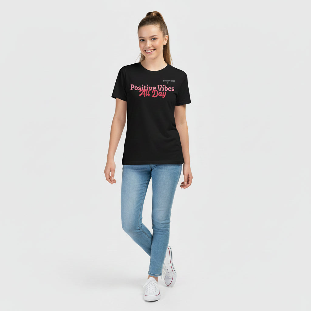 SUCCESS WIRE "Positive Vibes All Day" Short Sleeve T-Shirt for Big & Little Girls (5 Color Variants) (S-XL)