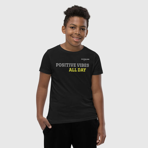 SUCCESS WIRE "POSITIVE VIBES ALL DAY" Short Sleeve T-Shirt for Big & Little Boys (S-XL)